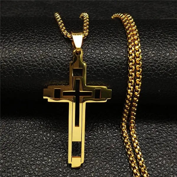 Cross Stainless Fashion Steel Choker Necklace for Men Gold and Silver Color Statement Necklace nowadaysfashion