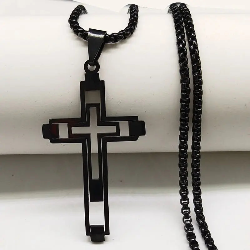 Cross Stainless Fashion Steel Choker Necklace for Men Gold and Silver Color Statement Necklace - Blade & Thread