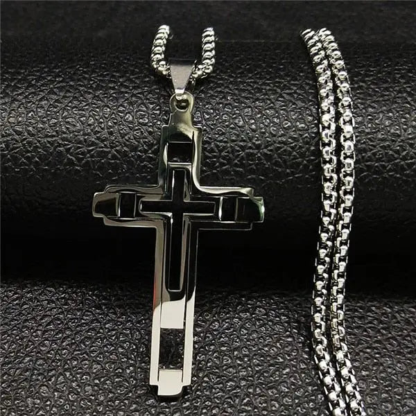 Cross Stainless Fashion Steel Choker Necklace for Men Gold and Silver Color Statement Necklace - Blade & Thread