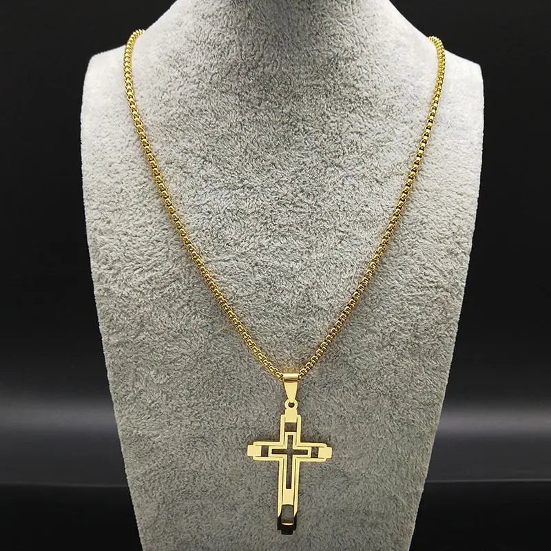 Cross Stainless Fashion Steel Choker Necklace for Men Gold and Silver Color Statement Necklace - Blade & Thread