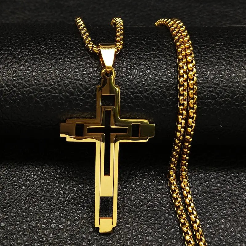 Cross Stainless Fashion Steel Choker Necklace for Men Gold and Silver Color Statement Necklace - Blade & Thread
