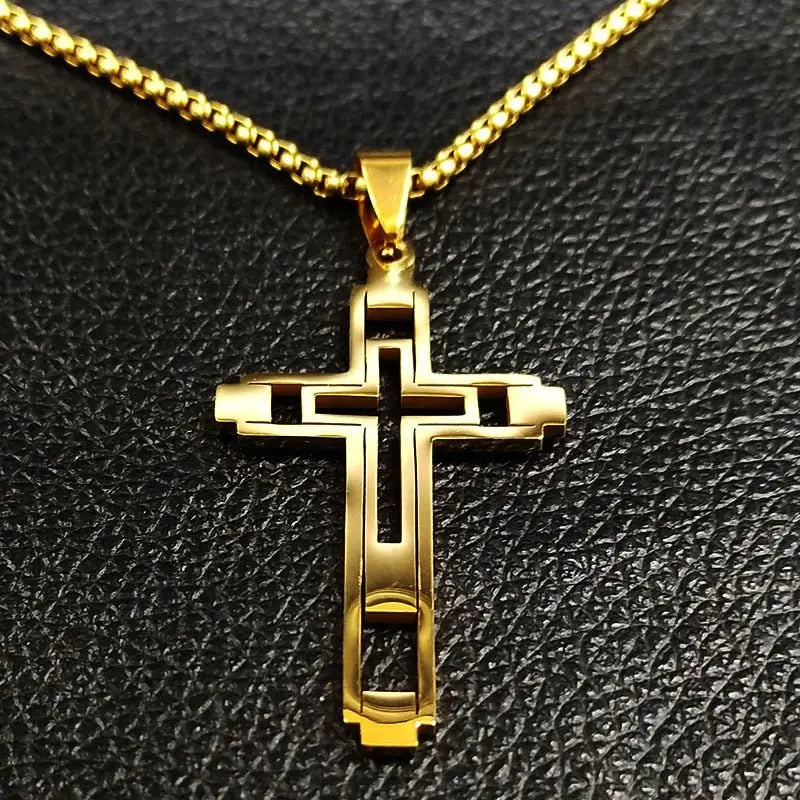 Cross Stainless Fashion Steel Choker Necklace for Men Gold and Silver Color Statement Necklace - Blade & Thread