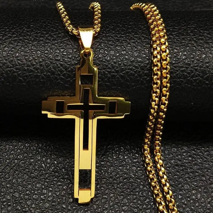 Cross Stainless Fashion Steel Choker Necklace for Men Gold and Silver Color Statement Necklace - Blade & Thread