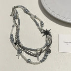 Cross star-shaped pearl multi-layered necklace nowadaysfashion