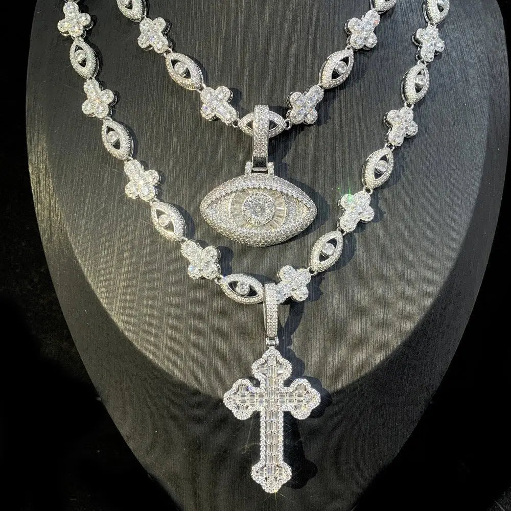 Cross Zircon Eye Pendant Hip Hop Necklace - Blade & Thread