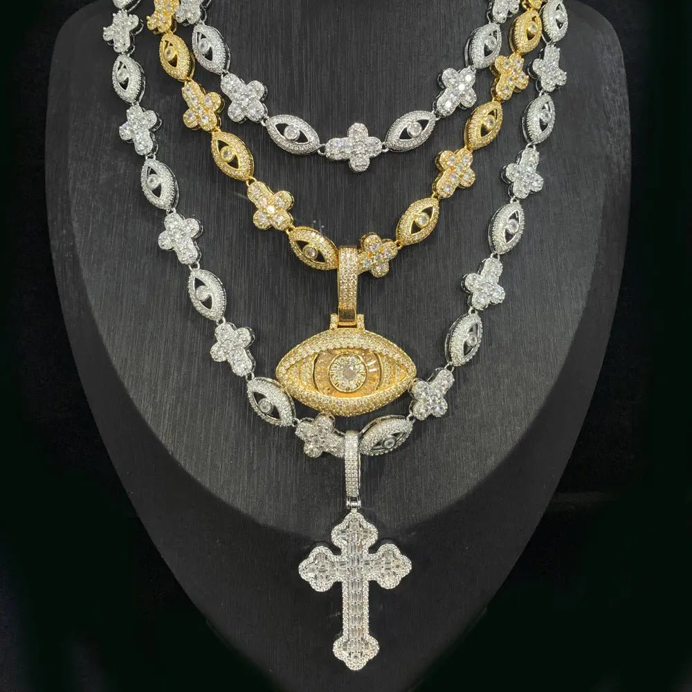 Cross Zircon Eye Pendant Hip Hop Necklace - Blade & Thread