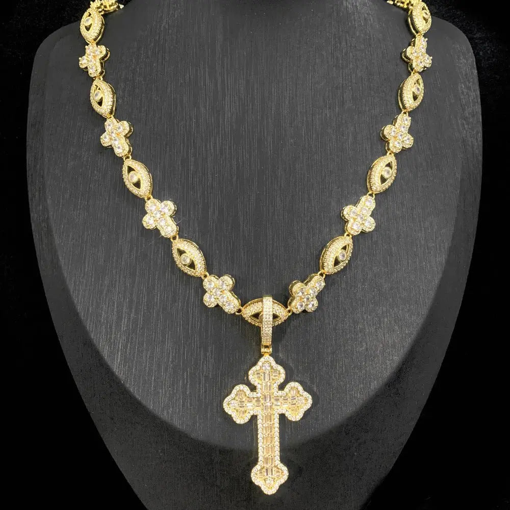 Cross Zircon Eye Pendant Hip Hop Necklace nowadaysfashion
