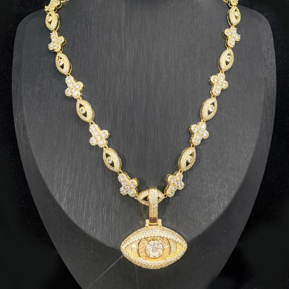 Cross Zircon Eye Pendant Hip Hop Necklace - Blade & Thread