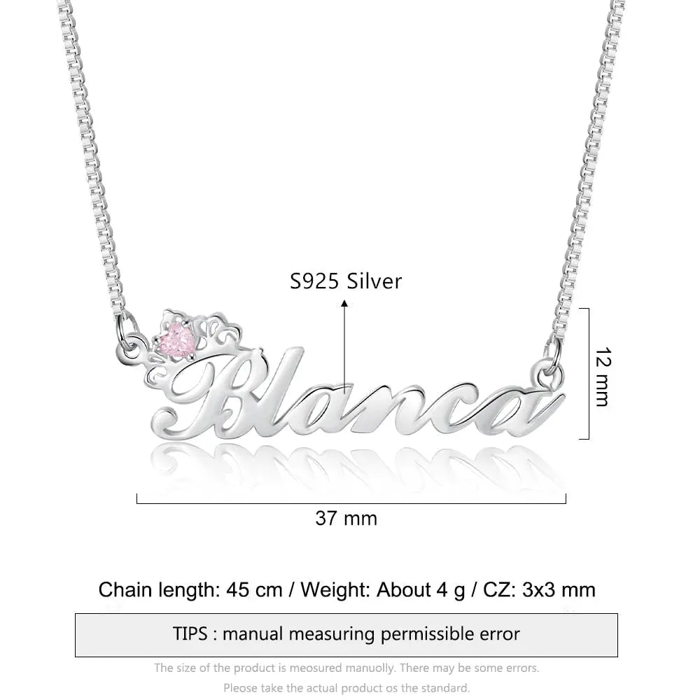 Crown Nameplate with Birthstone Custom Name Letter Necklace - Blade & Thread