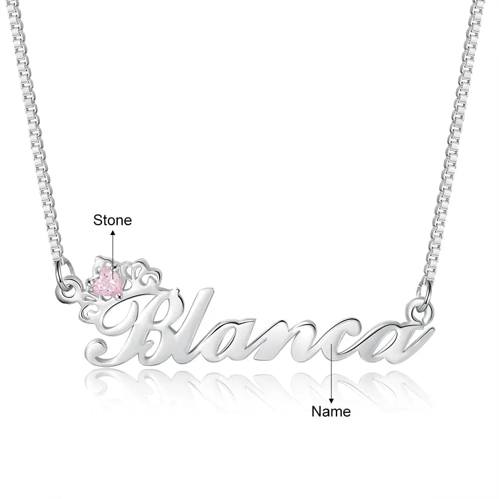 Crown Nameplate with Birthstone Custom Name Letter Necklace - Blade & Thread
