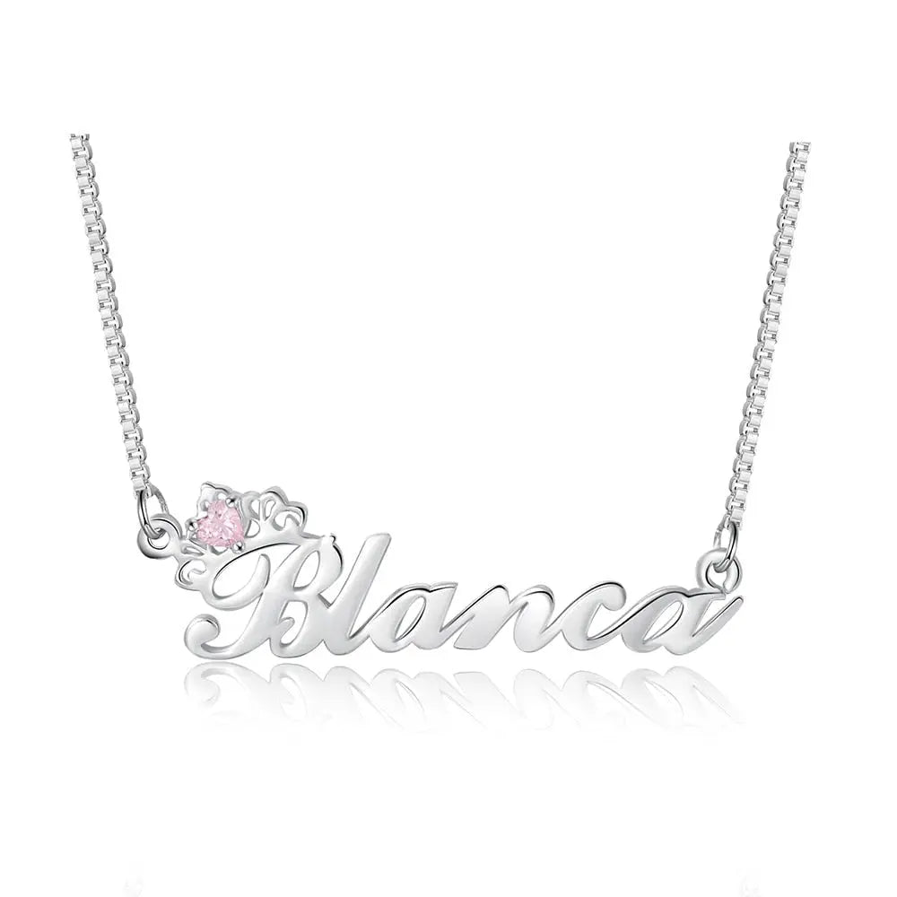 Crown Nameplate with Birthstone Custom Name Letter Necklace - Blade & Thread