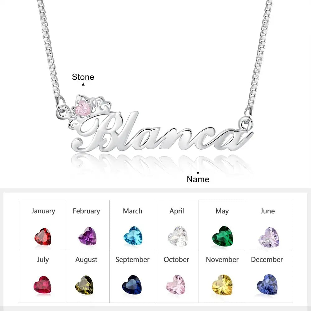 Crown Nameplate with Birthstone Custom Name Letter Necklace - Blade & Thread