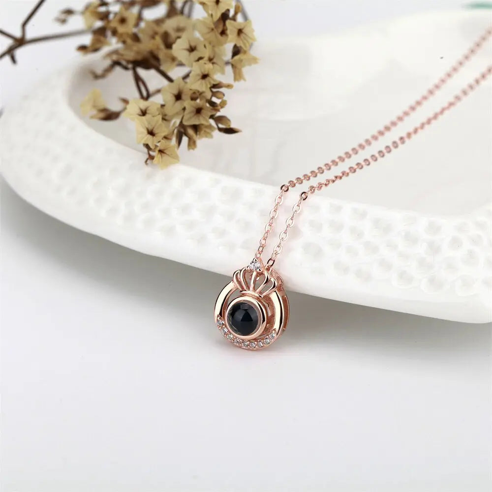 Crown Necklace Projection Pendant Custom Name Photo Memorial Gift - Blade & Thread
