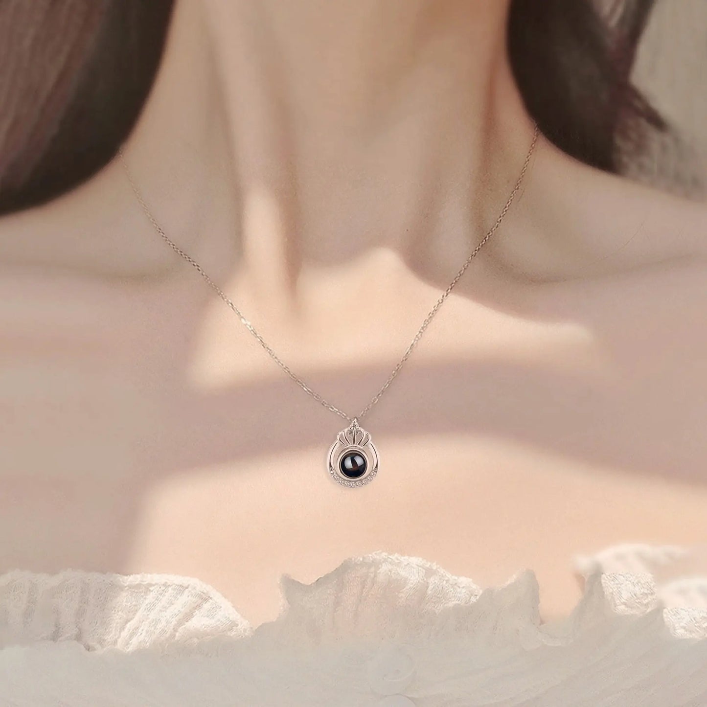 Crown Necklace Projection Pendant Custom Name Photo Memorial Gift - Blade & Thread