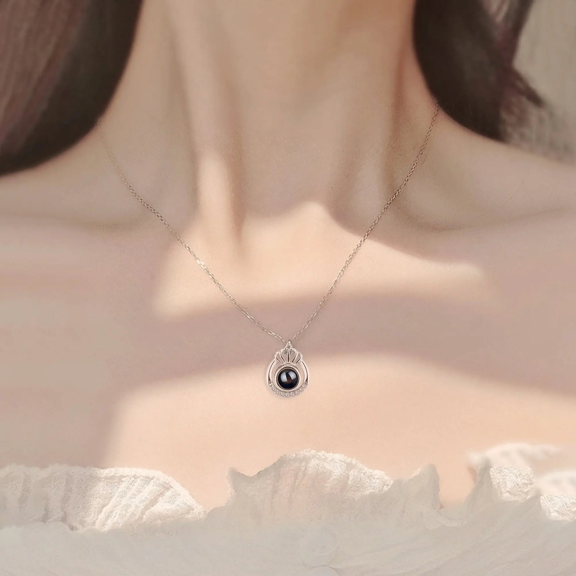Crown Necklace Projection Pendant Custom Name Photo Memorial Gift - Blade & Thread