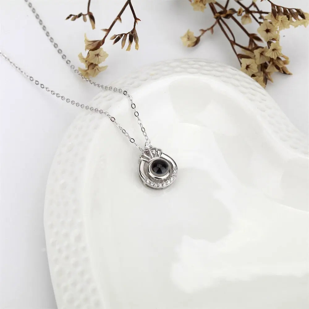 Crown Necklace Projection Pendant Custom Name Photo Memorial Gift - Blade & Thread