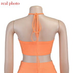 Cryptographic Bandage Cut Out Sexy Halter Neck Top and Skirts Set Gathered Elegant nowadaysfashion