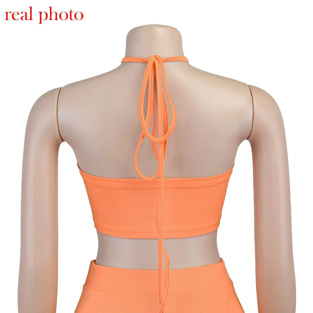 Cryptographic Bandage Cut Out Sexy Halter Neck Top and Skirts Set Gathered Elegant - Blade & Thread