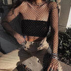 Crystal Diamond See Through Crop Tops Women Hollow Out Beachwear Tops Shiny Sexy Party Top nowadaysfashion