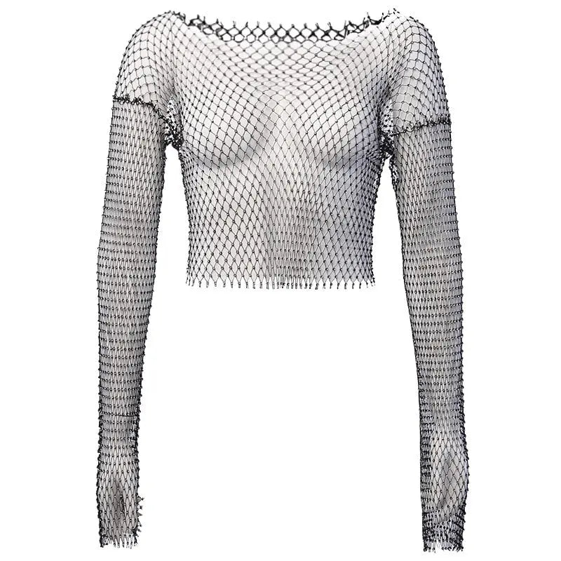 Crystal Diamond See Through Crop Tops Women Hollow Out Beachwear Tops Shiny Sexy Party Top - Blade & Thread