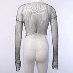 Crystal Diamond See Through Crop Tops Women Hollow Out Beachwear Tops Shiny Sexy Party Top nowadaysfashion