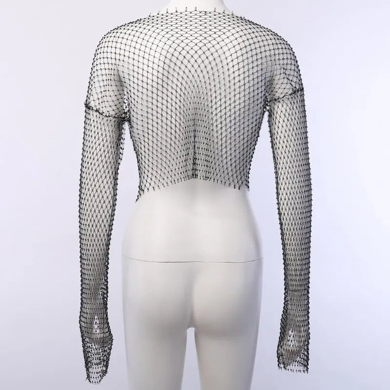 Crystal Diamond See Through Crop Tops Women Hollow Out Beachwear Tops Shiny Sexy Party Top - Blade & Thread