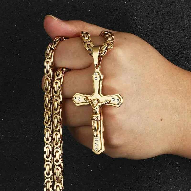 Crystal Jesus Christ Holy Crucifix Cross Pendant Necklace - Blade & Thread