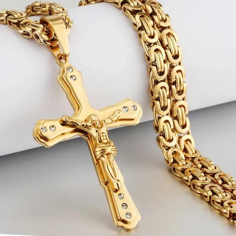 Crystal Jesus Christ Holy Crucifix Cross Pendant Necklace - Blade & Thread