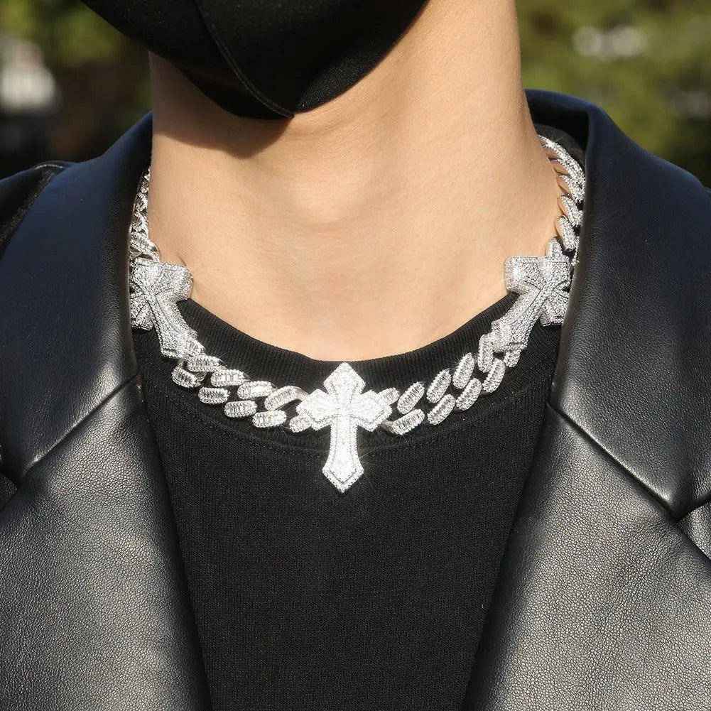 cuban link chain cross tennis necklace - Blade & Thread