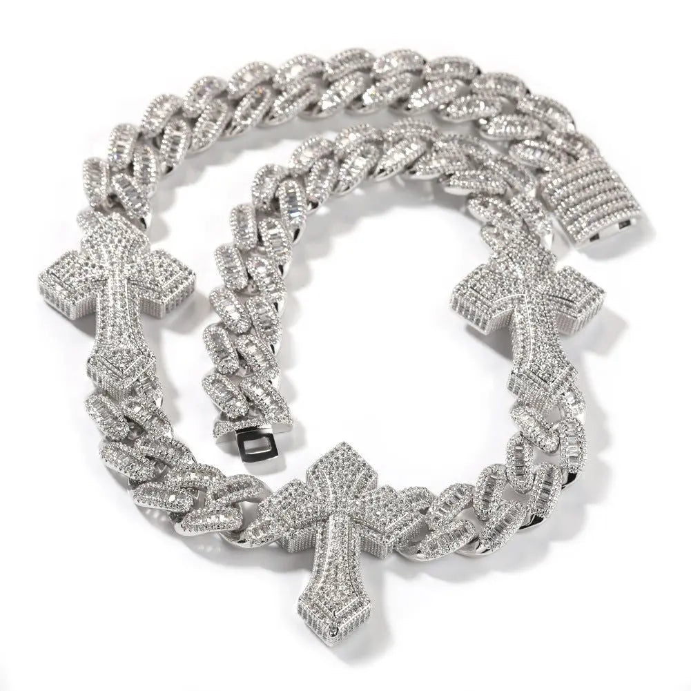 cuban link chain cross tennis necklace - Blade & Thread