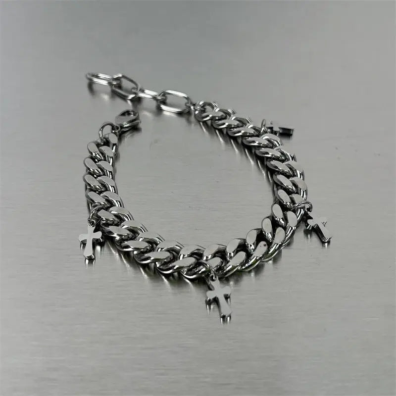 Cuban Titanium Steel Small Cross Bracelet - Blade & Thread