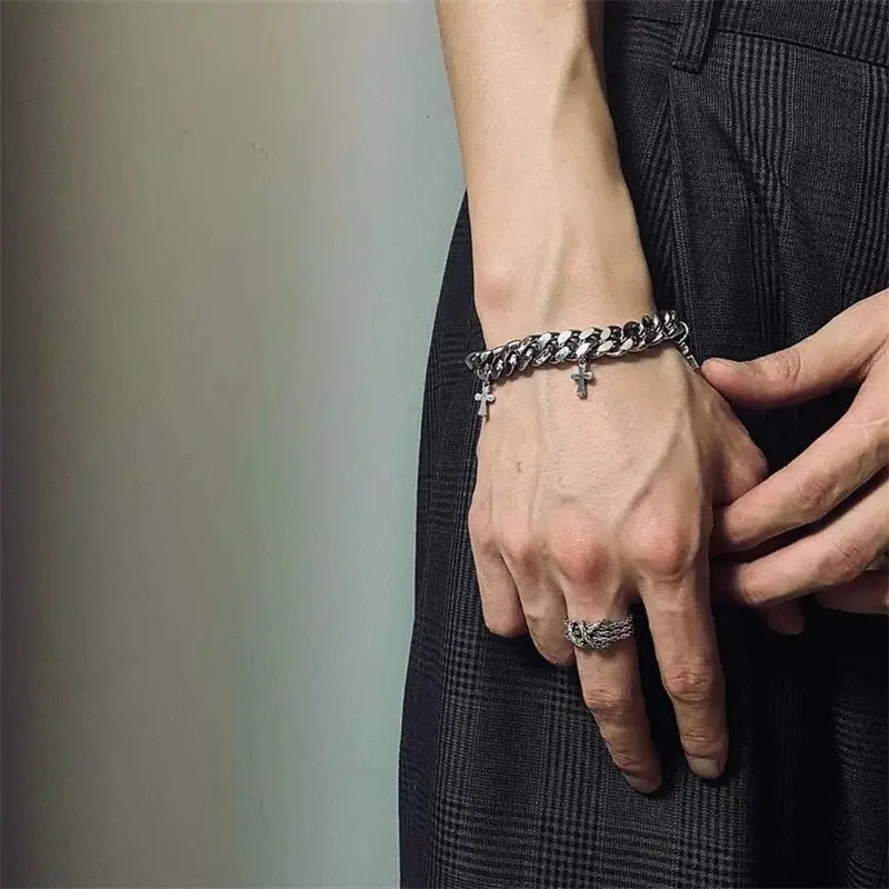 Cuban Titanium Steel Small Cross Bracelet - Blade & Thread