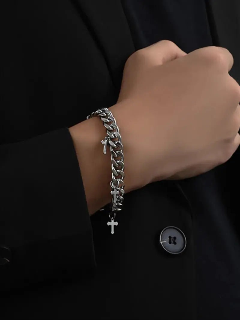 Cuban Titanium Steel Small Cross Bracelet - Blade & Thread