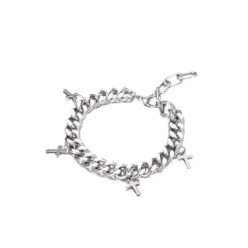 Cuban Titanium Steel Small Cross Bracelet - Blade & Thread
