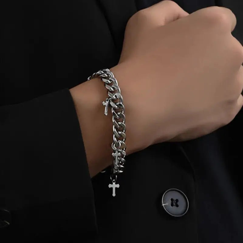 Cuban Titanium Steel Small Cross Bracelet - Blade & Thread