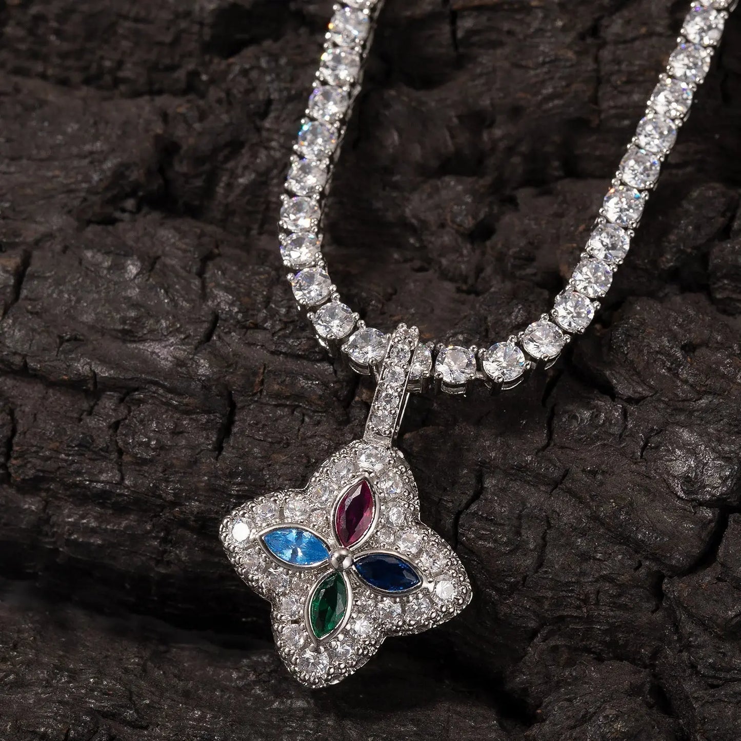 Cubic Zirconia Colorful Four-Leaf Clover Pendant - Blade & Thread