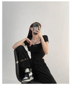 Curved Crop Tops Women Summer Square Collar Short Sleeve T-Shirt Fashion Slim Woman nowadaysfashion