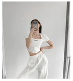 Curved Crop Tops Women Summer Square Collar Short Sleeve T-Shirt Fashion Slim Woman nowadaysfashion