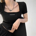 Curved Crop Tops Women Summer Square Collar Short Sleeve T-Shirt Fashion Slim Woman nowadaysfashion