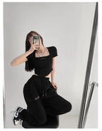Curved Crop Tops Women Summer Square Collar Short Sleeve T-Shirt Fashion Slim Woman nowadaysfashion