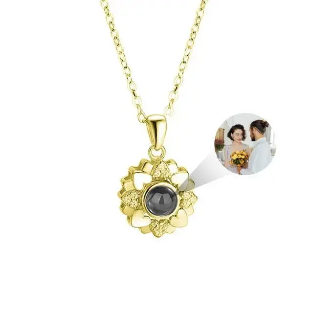 Custom Color Photo Projection Necklace Personalized Simple Style Sunflower Pendant nowadaysfashion