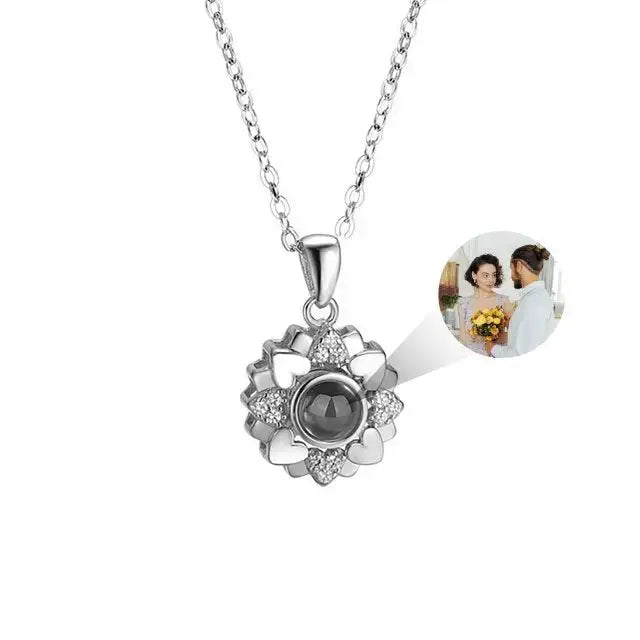 Custom Color Photo Projection Necklace Personalized Simple Style Sunflower Pendant nowadaysfashion