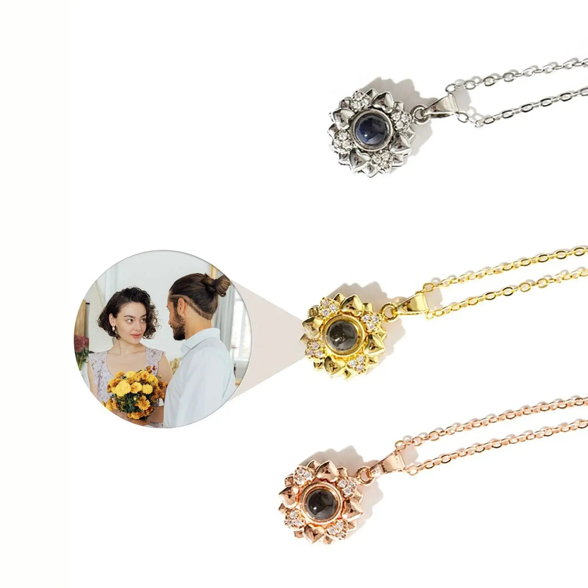 Custom Color Photo Projection Necklace Personalized Simple Style Sunflower Pendant nowadaysfashion
