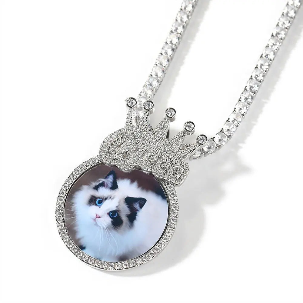 Custom Crown Round Photo Diamond Pendant Hip Hop Necklace nowadaysfashion