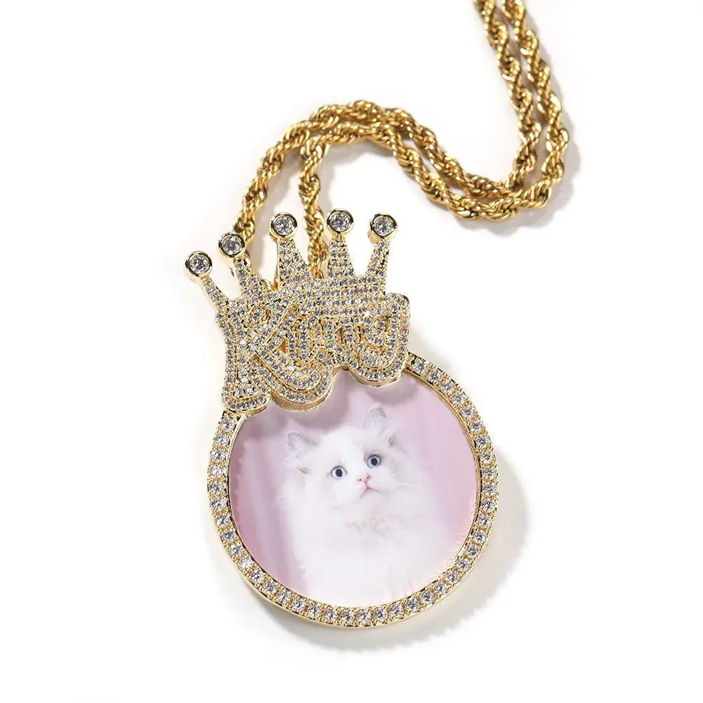 Custom Crown Round Photo Diamond Pendant Hip Hop Necklace - Blade & Thread