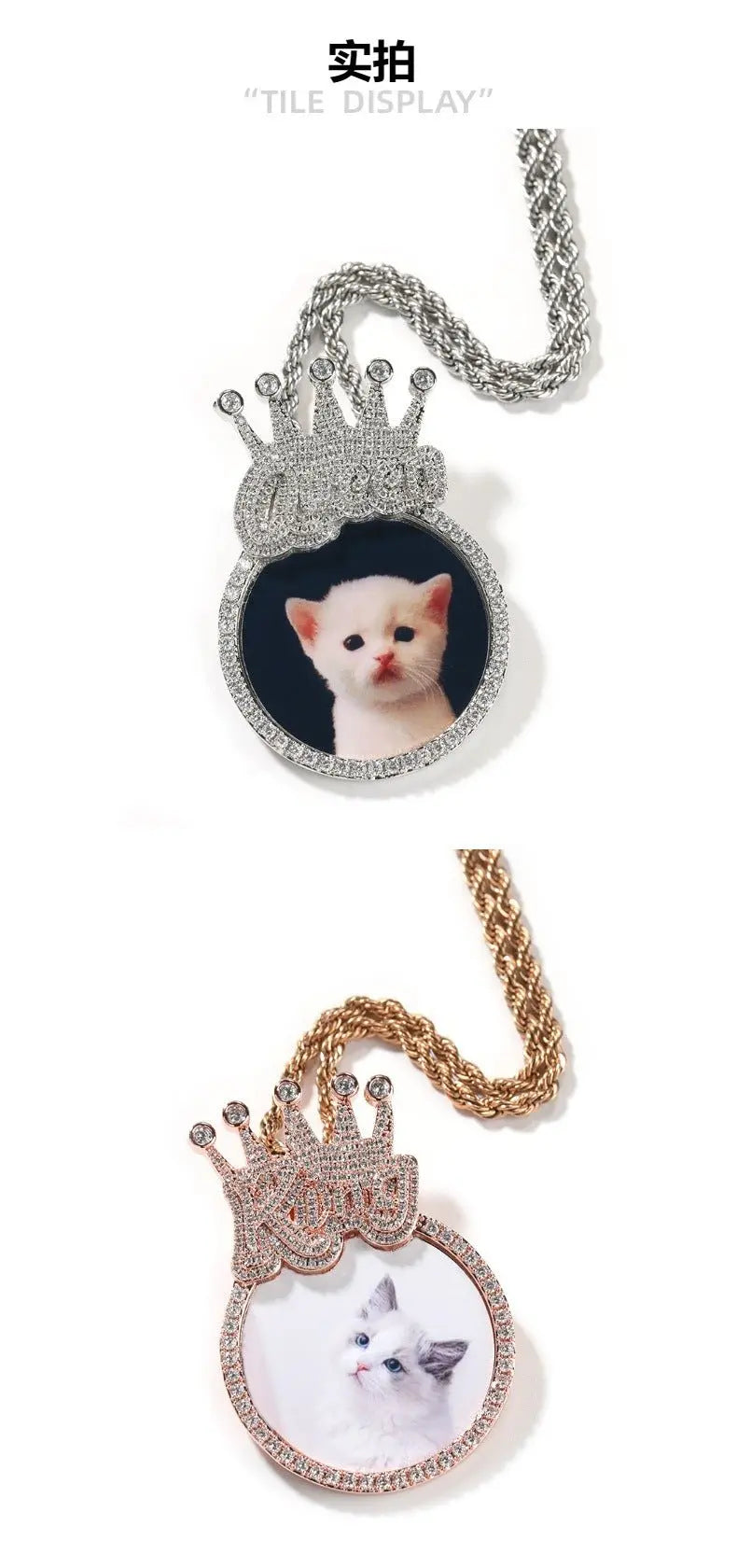 Custom Crown Round Photo Diamond Pendant Hip Hop Necklace - Blade & Thread