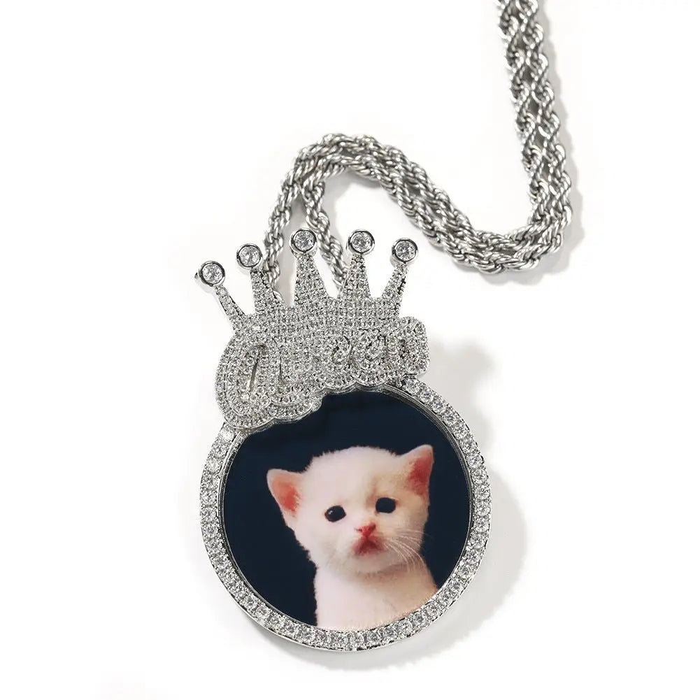Custom Crown Round Photo Diamond Pendant Hip Hop Necklace - Blade & Thread