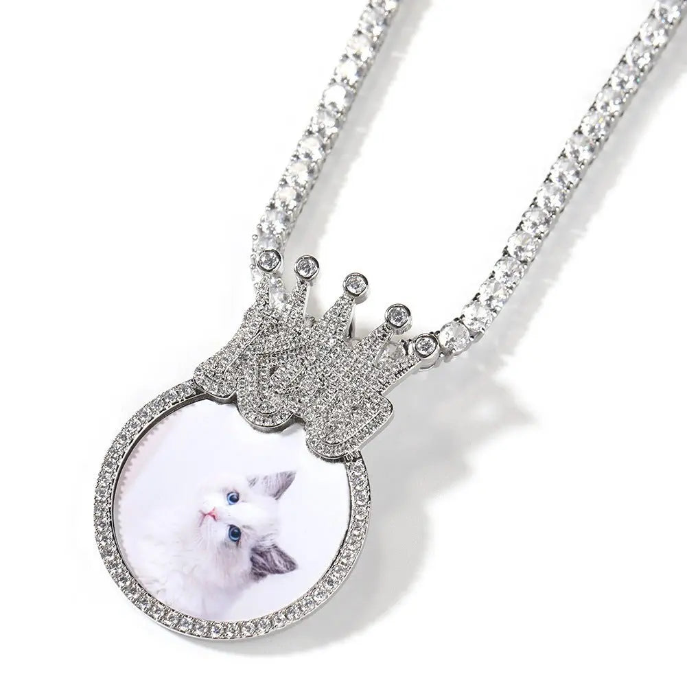 Custom Crown Round Photo Diamond Pendant Hip Hop Necklace nowadaysfashion