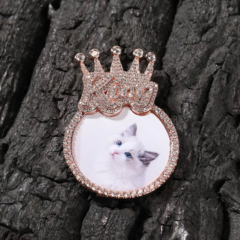 Custom Crown Round Photo Diamond Pendant Hip Hop Necklace nowadaysfashion