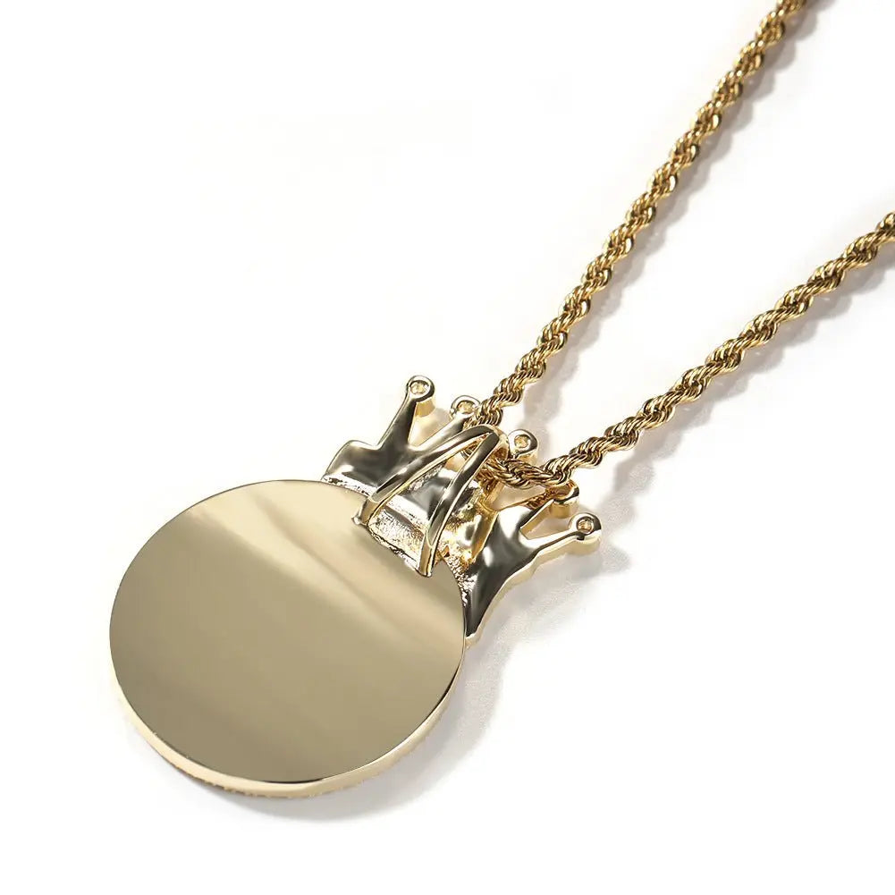 Custom Crown Round Photo Diamond Pendant Hip Hop Necklace - Blade & Thread